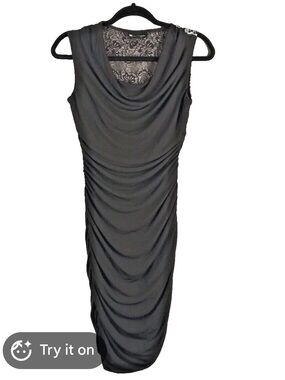 Valerie Bertinelli Black Lace-Back Sheath Dress